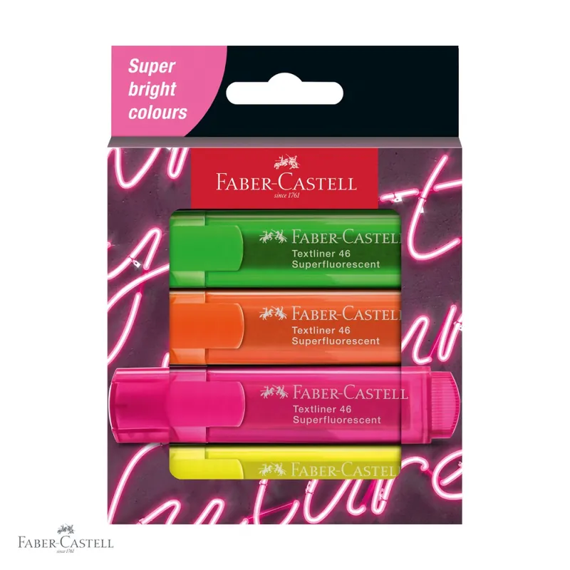 Cel mai vândut Set 4 textmarkere superfluorescente Faber-Castell Gen Z, varf special 4 grosimi, pentru toate tipurile de hartie