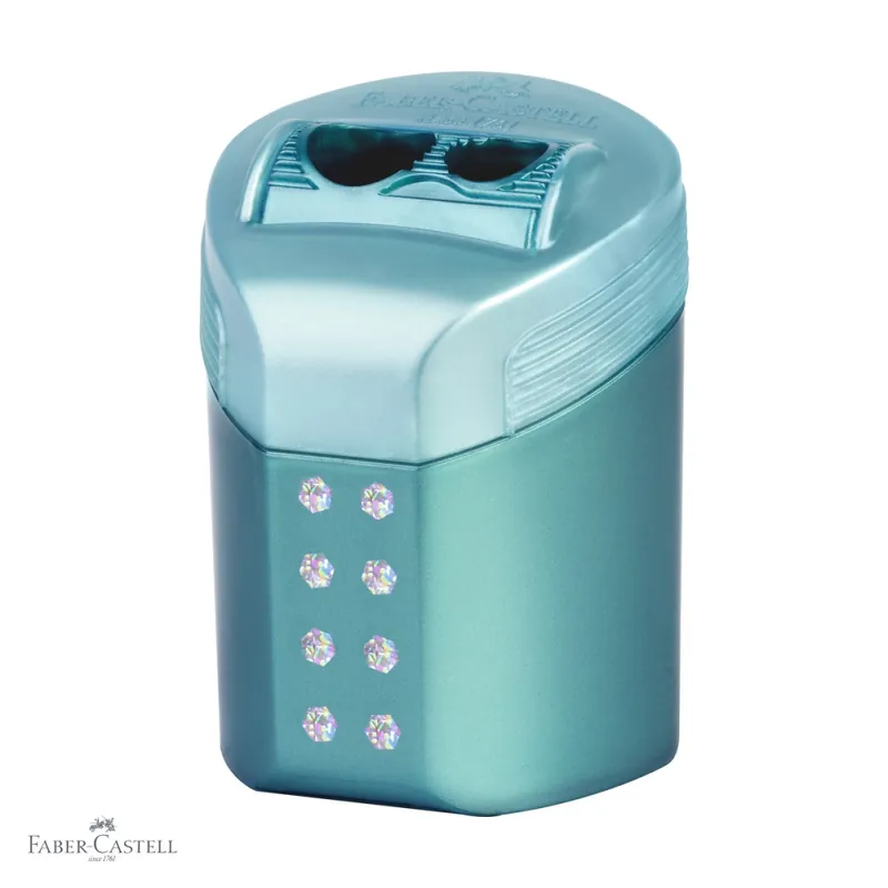 Ieftin Ascutitoare dubla cu container Faber-Castell Sparkle Pastel, mecanism roll, pentru creioane grafit si colorate