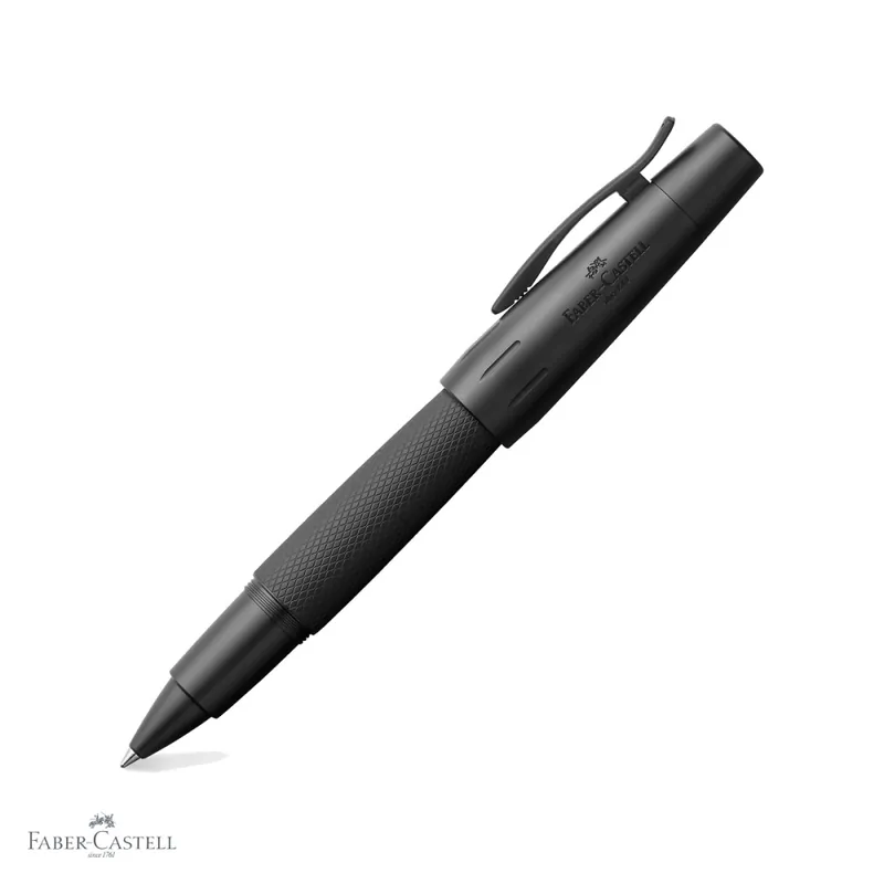 Roller premium Faber-Castell E-Motion Pure Black, corp aluminiu gravat guilloche, varf ceramic, scriere fluida Ultima șansă