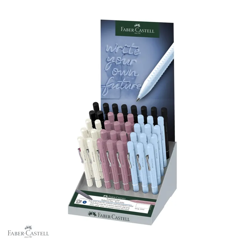 Display 40 pixuri cu mecanism Faber-Castell Grip 2010, forma ergonomica triunghiulara, pentru birou si scoala Cel mai bun preț