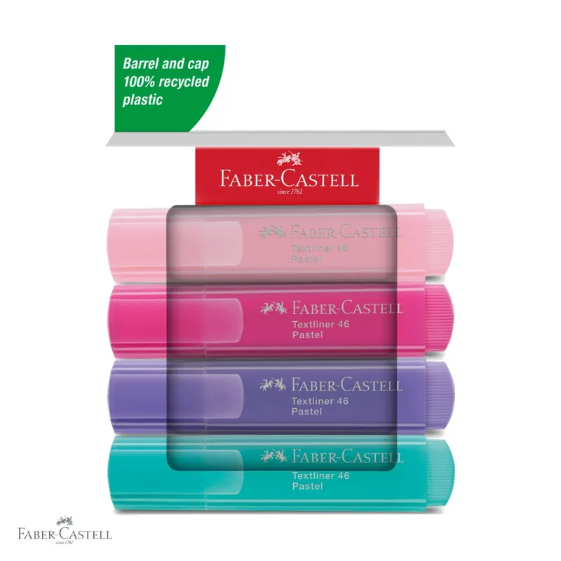Set 4 textmarkere pastel Faber-Castell 1546, varf tesit, cerneala pe baza de apa, pentru birou si studiu Livrare expres