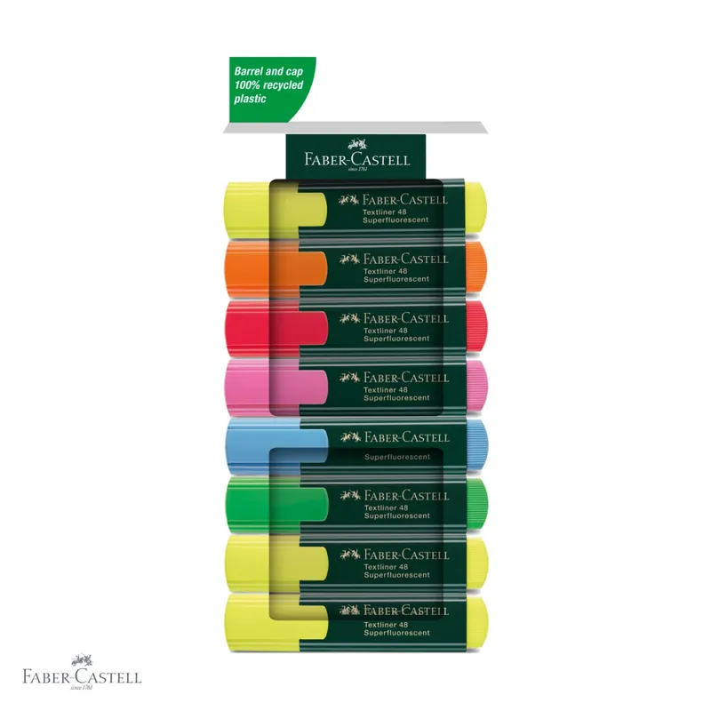 Ofertă Set 8 textmarkere superfluorescente Faber-Castell 1548, varf tesit, cerneala pe baza de apa