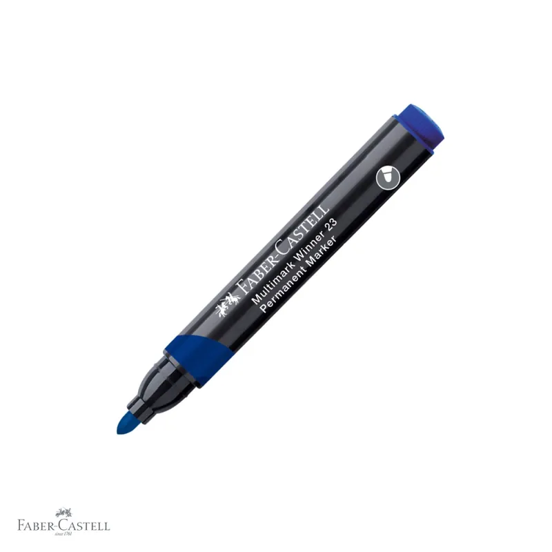 Marker permanent albastru Faber-Castell Winner 23 Multimark, varf rotund 2.8 mm, pentru orice suprafata Reducere