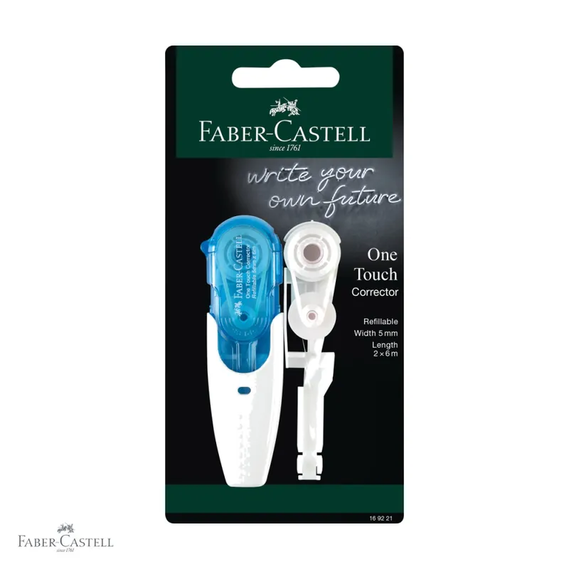 Ofertă exclusivă Banda corectoare Faber-Castell cu rezerva inclusa, 5 mm x 6 m, forma ergonomica, pentru birou si scoala