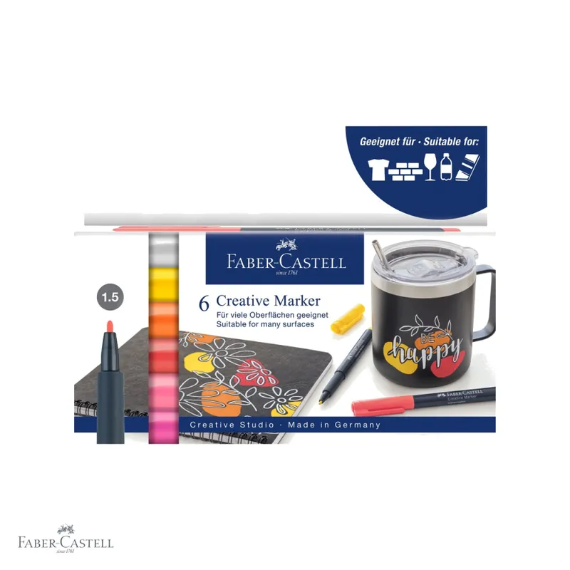 Cel mai bun preț Set 6 markere creative Faber-Castell Summer, varf 1.5 mm, pentru hartie, sticla, plastic si metal