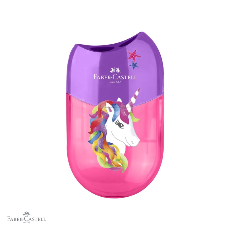 Calitate înaltă Ascutitoare dubla cu container Faber-Castell, model unicorni, pentru creioane subtiri si groase