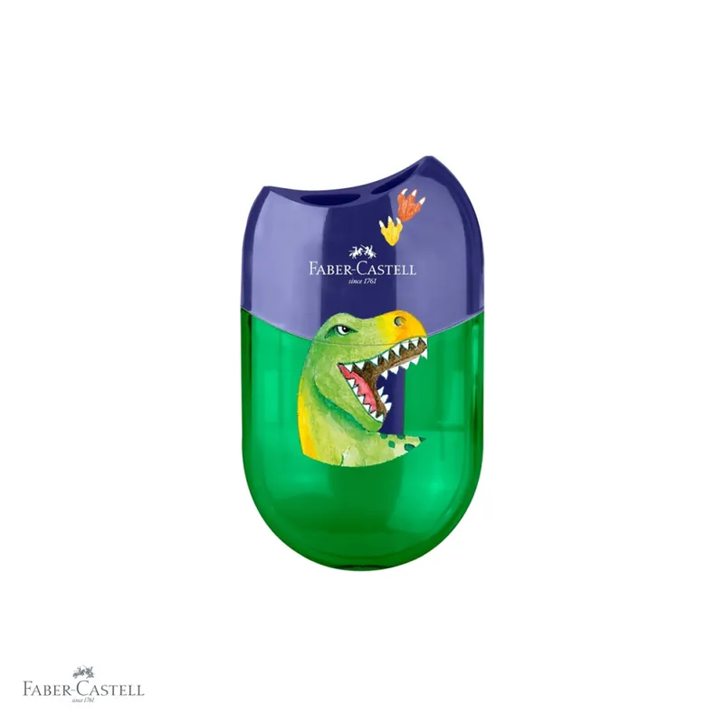 Cel mai vândut Ascutitoare dubla cu container Faber-Castell, design dinozauri, pentru creioane subtiri si groase, copii