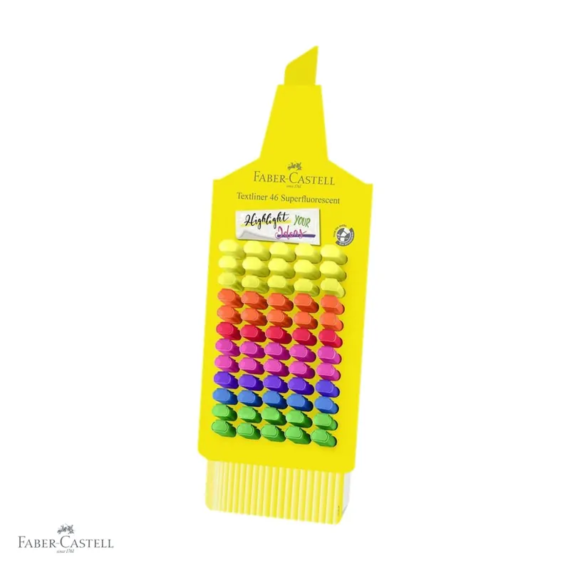 Cumpără acum Display 60 textmarkere superfluorescente Faber-Castell, varf tesit, cerneala pe baza de apa, pentru birou si scoala