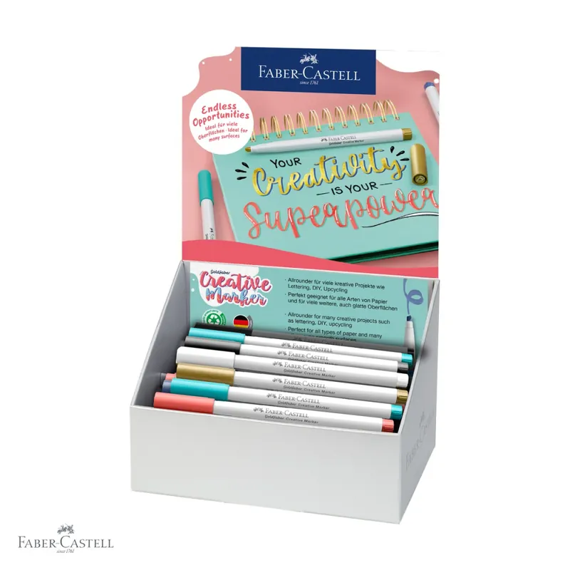 Cel mai bun preț Display 50 markere creative Faber-Castell Goldfaber, varf dalta, pentru suprafete multiple