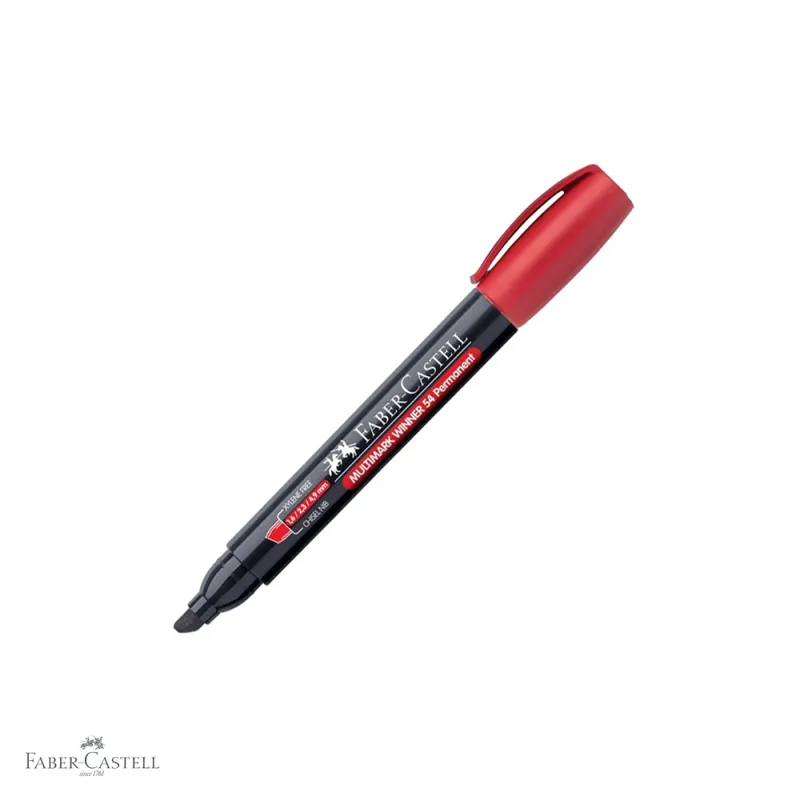 Bestseller Marker permanent rosu Faber-Castell Winner 54, varf tesit 1.6/2.3/4.9 mm, cerneala pe baza de alcool, pentru suprafete multiple