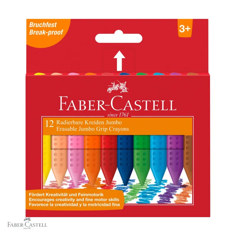 Ieftin Set 12 creioane colorate plastic Jumbo Grip Faber-Castell, triunghiulare ergonomice, pentru copii de la 3 ani