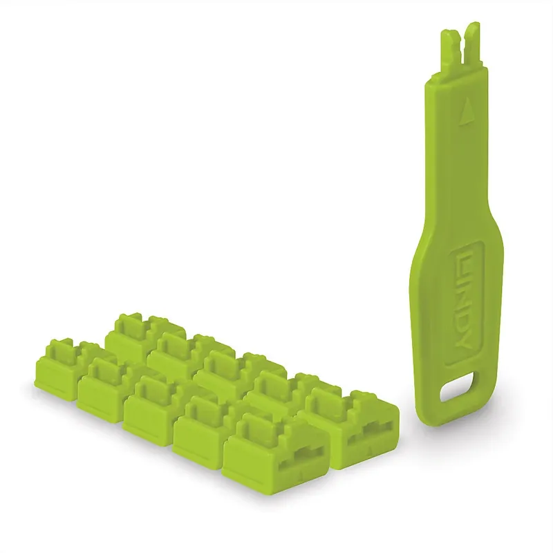 Bestseller LINDY 47894 RJ45 Port Blocker cheie și 10 buc mufă verde deschis