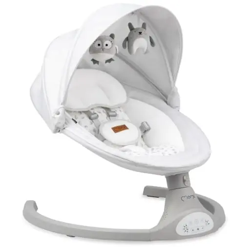 MoMi KENANI Leagan pentru copii 9 kg Bluetooth si telecomanda cu protectie solara si plasa impotriva insectelor Ofertă limitată