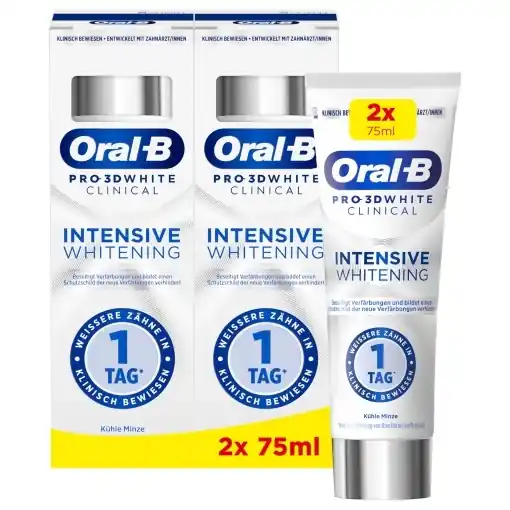 Pasta de dinti Oral-B Pro 3D White Clinical Intensive Whitening 2x75ml Albire intensiva Aroma de menta racoritoare Cumpărături sigure