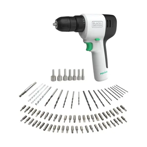 Masina de gaurit si insurubat BlackDecker Reviva 12V REVDD12A80 50 plastic reciclat 80 accesorii incluse Ofertă specială