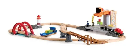 Discount Set de joaca Hape Bahn- und Seefracht - Tren din lemn cu macara si vapor pentru copii 3