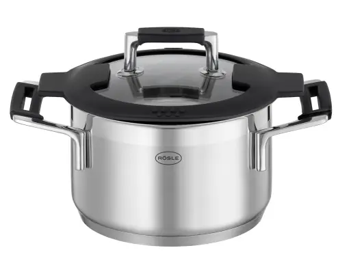 Oala universala ROSLE SILENCE PRO 16 cm capac din sticla otel inoxidabil Reducere de preț