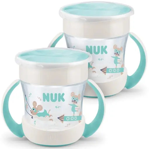 Disponibil imediat Cana NUK Mini Magic Cup 360deg BPA Free 160 ml Set 2 buc pentru copii 6 luni