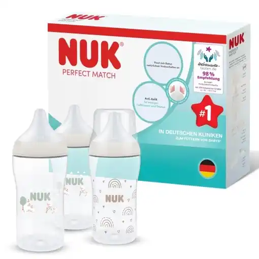 Chilipir Set 3 Biberoane NUK Perfect Match 260 ml Anti-Colici Indicator Temperatura Silikon Moale