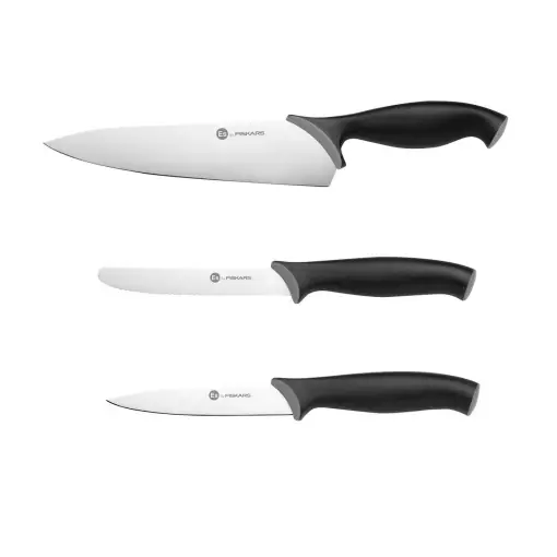 Expediere rapidă Set de cutite Fiskars Essential 3 piese otel inoxidabil negru