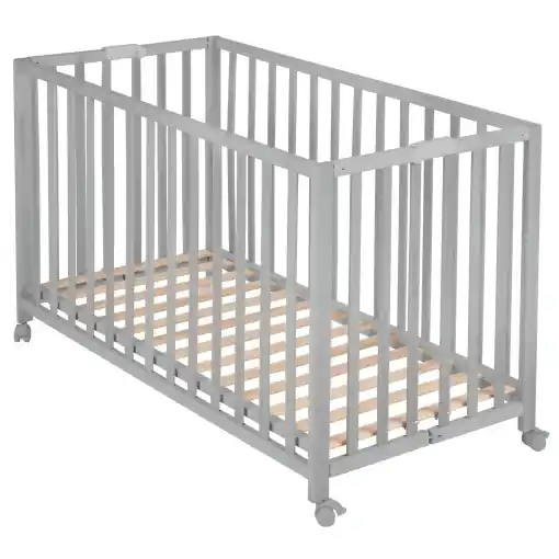 Cumpără online Pat pliabil pentru copii roba Fold Up 60x120 cm din lemn reglabil pe inaltime cu roti si frane Taupe