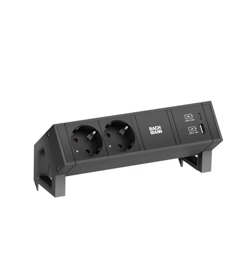 Plată securizată Bachmann DESK2 Priza Multipla 2x Schuko USB AC Incarcator 22W Negru
