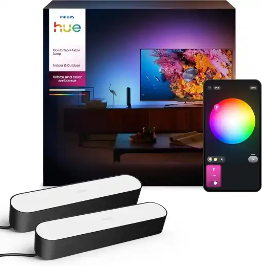 Retur ușor Philips Hue Play Lightbar Set 2 Bucati Negru Control prin Aplicatie sau Voce