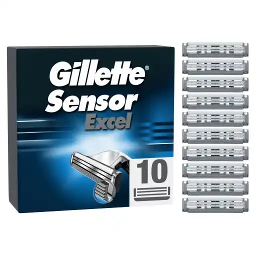 Transport gratuit Gillette Sensor Excel Lame de Ras pentru Barbati Pachet de 10 Lame Originale cu Dublu Tais
