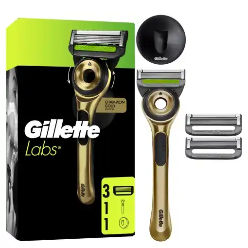 Aparat de ras Gillette Labs Champion Gold Edition cu 3 rezerve si suport de perete Cumpără acum