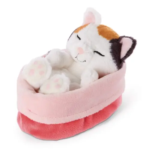 Cel mai vândut NICI Sleeping Kitties Pisicuta de plus 12cm crem cos rot-roz