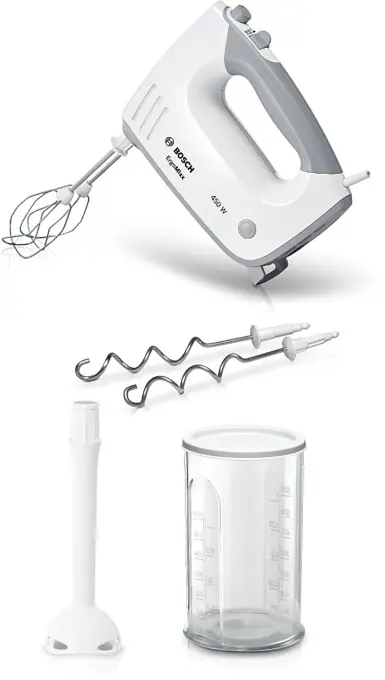 Disponibil imediat Mixer de mana Bosch ErgoMixx MFQ36440 450W Alb 5 viteze Turbo Accesorii incluse
