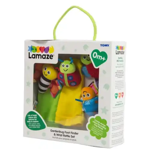 Set de jucarii senzoriale Lamaze Gardenbug LC27634 pentru bebelusi 0-6 luni cu sosete si bratari zornaitoare Preferatul clienților