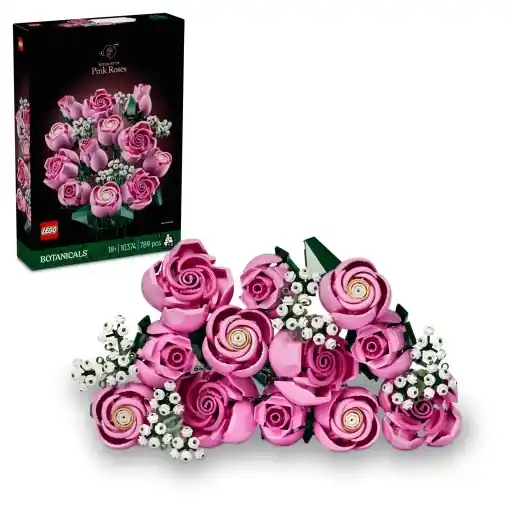 Promoție LEGO Botanicals 10374 Set Buchet de Trandafiri Roz Decorativ 12 Trandafiri si 4 Ramuri Albastrele