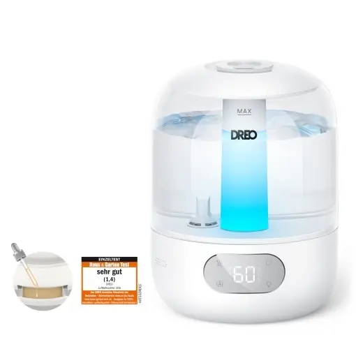 Reducere de preț Umidificator DREO cu Ultrasunete 3L Lumina de Noapte Difuzor pentru Uleiuri Esentiale