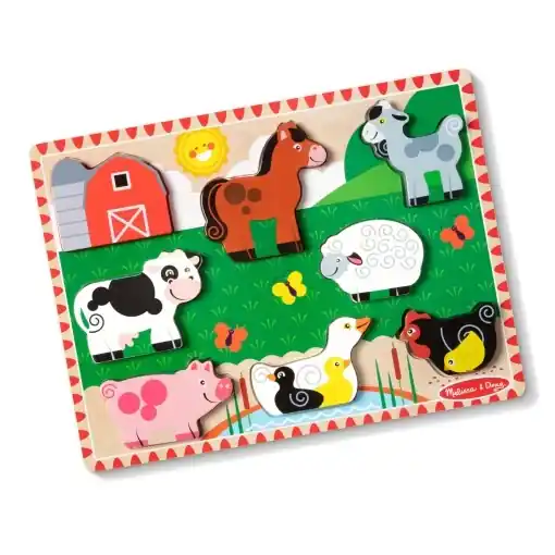 Disponibil imediat Puzzle din lemn pentru copii Melissa Doug - 8 piese, animale de ferma, varsta 2