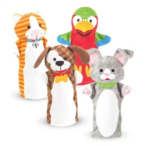 Set papusi de mana Melissa Doug, 4 piese, animale, material moale, lavabil Ofertă exclusivă