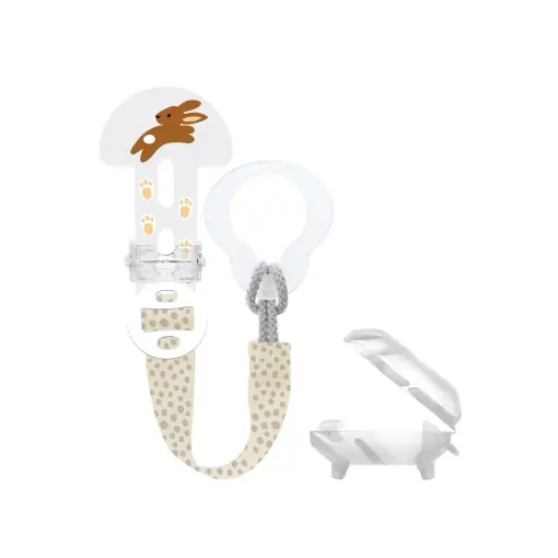 Livrare rapidă Suport pentru suzete MAM Clip it Cover, lungime reglabila, cu protectie igienica, model Iepuras