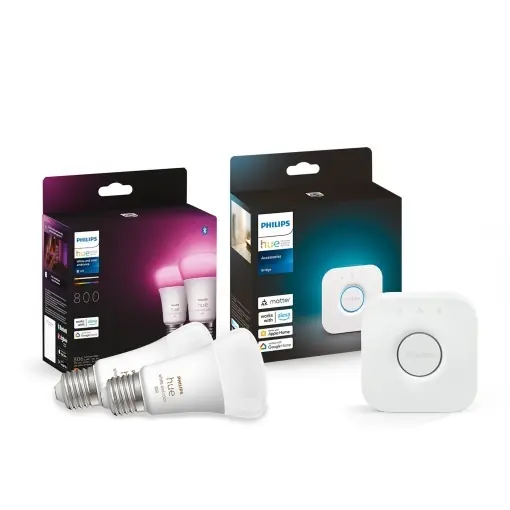 Transport gratuit Becuri LED inteligente Philips Hue E27 cu Hue Bridge, 800lm, 16 milioane culori
