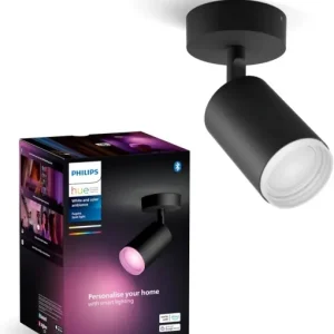 Spot LED inteligent Philips Hue Fugato, 350 lm, dimmabil, 16 milioane culori, negru Ofertă exclusivă