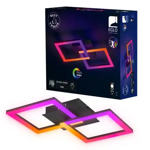 Disponibil imediat Plafoniera LED EGLO RGBIC, lumina calda si RGB, negru, 2100 lumeni
