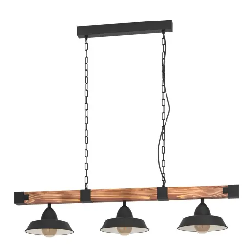 Lustra suspendata EGLO Oldbury, design industrial, lemn masiv si otel, 118 cm Promoție