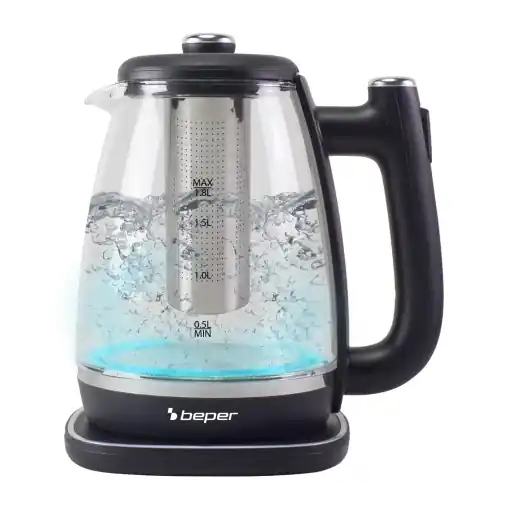 Fierbator electric Beper P101BOL200, 1.8 L, 2200 W, sticla borosilicata, filtru inox Reducere extra