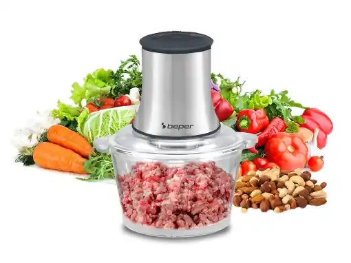 Retur gratuit Robot de bucatarie Beper P102ROB001, bol din sticla 1.5L, lame duble din otel inoxidabil, 2 viteze, grinegru