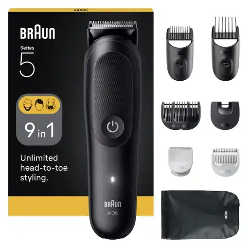 Plată sigură Set multifunctional ingrijire corporala Braun Series 5 AIO5540, 9 in 1, autonomie 120 min, negru