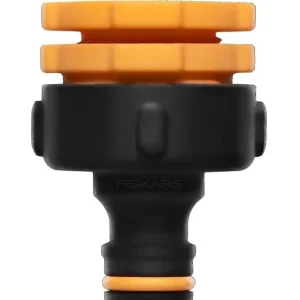 Cel mai vândut Conector robinet universal Fiskars Multi 1027051, 3 dimensiuni filet, negruportocaliu