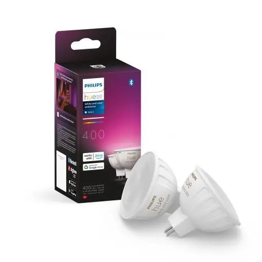 Discount Becuri LED inteligente Philips Hue MR16 White Color Ambiance, 2 buc, lumina reglabila, 16 milioane de culori