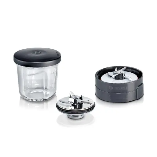 Set multifunctional pentru maruntire Bosch MUZ45XCG1, 3-in-1, recipient din sticla, negru Livrare rapidă