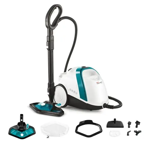 Reducere specială Aparat de curatare cu aburi Polti Vaporetto Smart 100 T, 1500 W, 4 bar, rezervor 2 L, alb-turcoaz