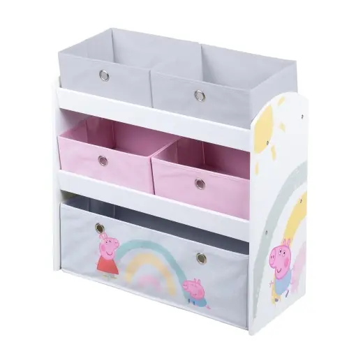 Preț promoțional Raft de jucarii din lemn Roba Peppa Pig, 5 cutii din material textil, alb-roz, 60x63,5x30 cm
