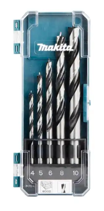 Set burghie pentru lemn Makita D-72861, 5 piese, 4-10 mm, cu cutie de depozitare Promoție